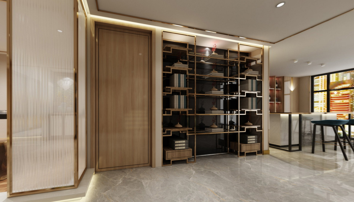 美國開心點(diǎn)餐廳：木紋不銹鋼天花裝飾